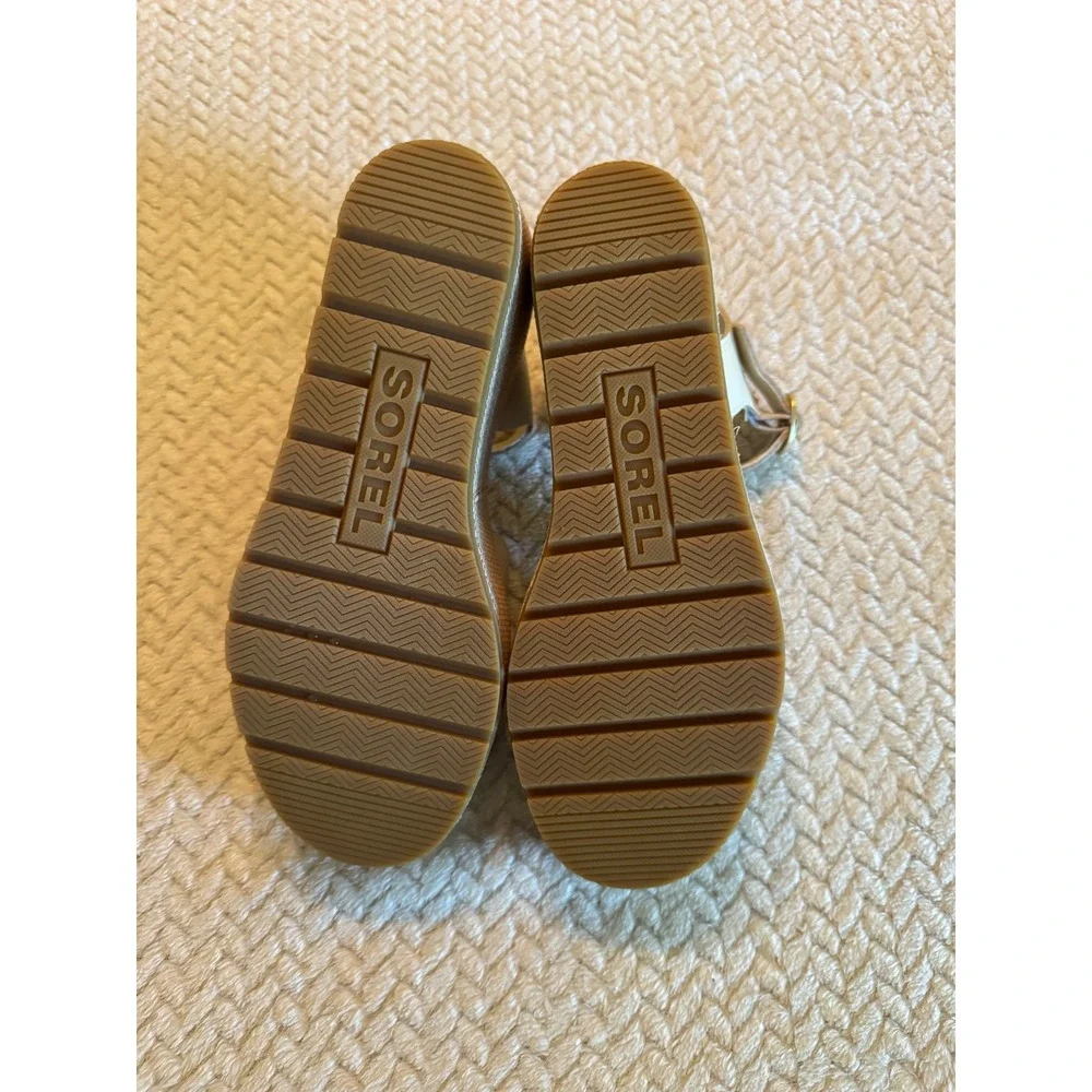 Sorel Cameron Flatform Sandal Sea Salt White Leather Wedge NL5359-191 Womens 9.5
